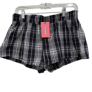 Edikted Navy White Plaid High Waisted Lounge Shorts Size M